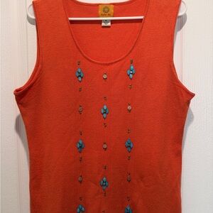 Ruby Rd Orange Embellished Sweater Tank XL Boho Southwestern Top